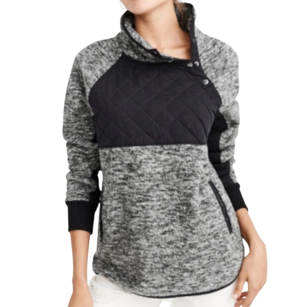 Abercrombie & Fitch Fleece Pullover Womens Medium Asymmetrical Snap-Up Quilted